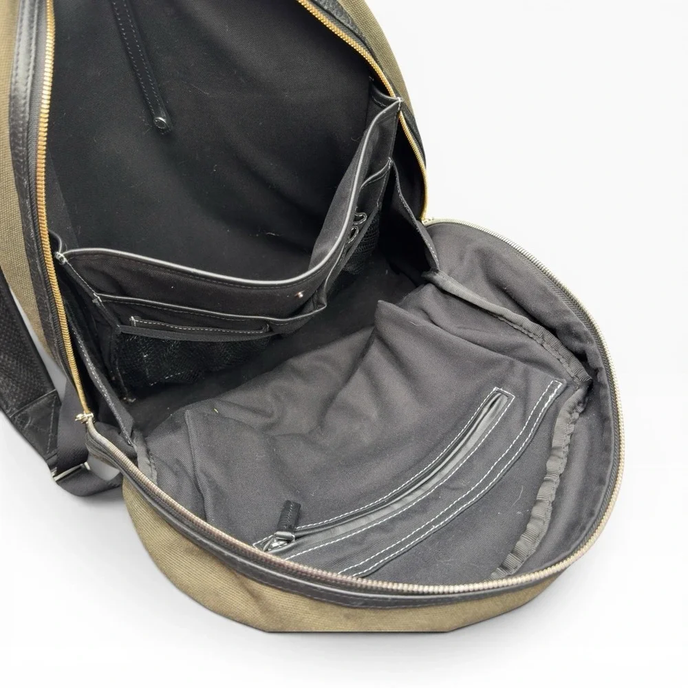 WANT Les Essentiels Kastrup Backpack Olive Green Organic Canvas Leather Trim